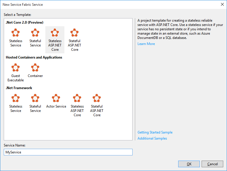 service fabric app creation step 2